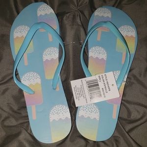 NWT Five Below flip flops blue w ice cream sz L